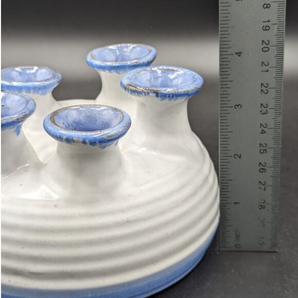 Vintage Hand Thrown Pottery Oil Lamp Signed Steve Fishley 94 White Blue 5 Necks - Picture 9 of 12